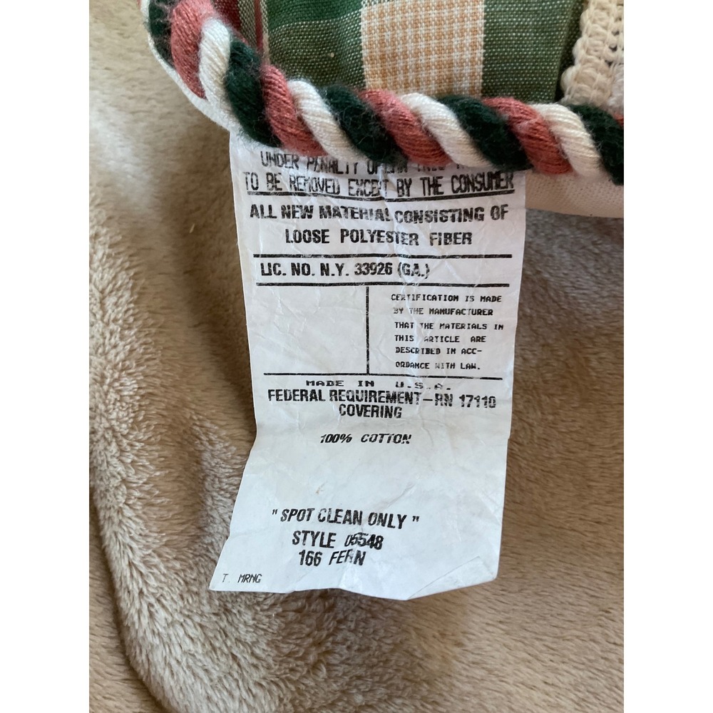 Vintage Floral Plaid Decorative Throw Pillow Pom Pom Trim Rope Edge Green Pink - Picture 9 of 11